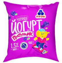 Йогурт питний РУДЬ Пустунчик чорниця 1,5%, 400 г